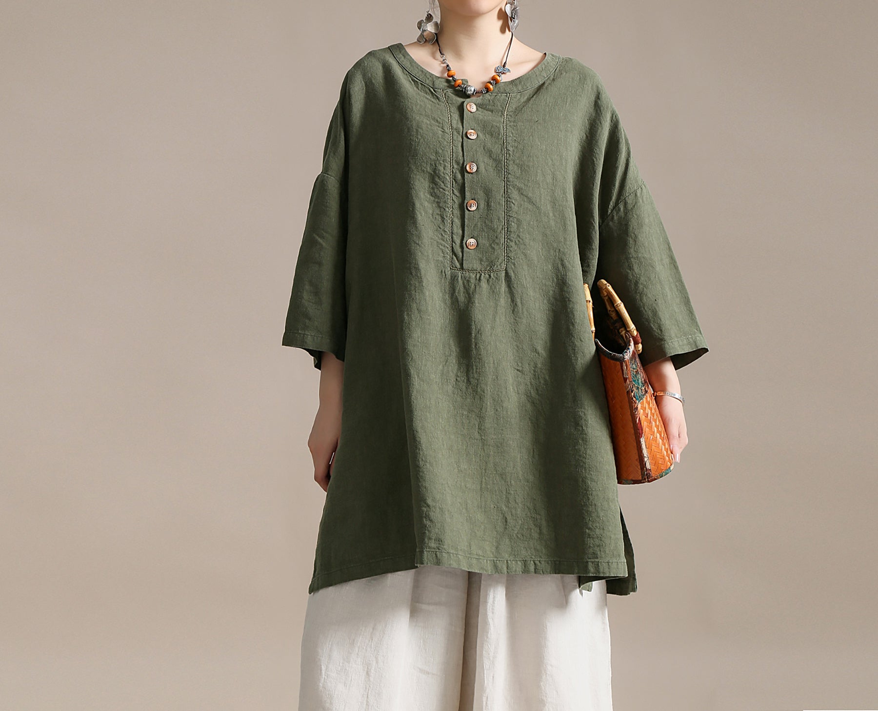 edoa Oversized Heavy Weight Natural Flax Linen Tunic