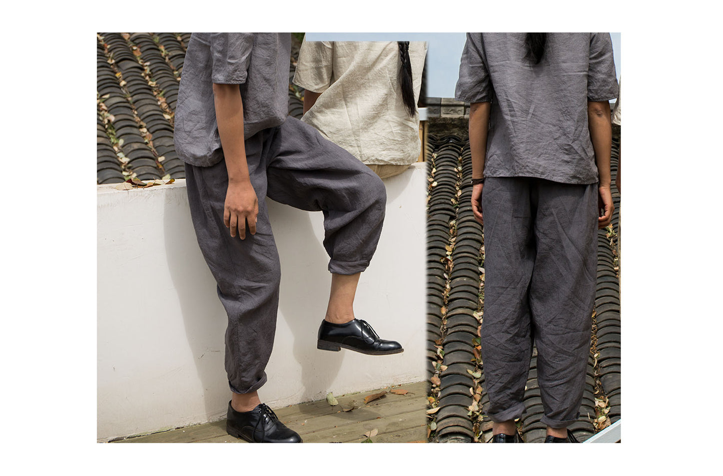 edoa Boyfriend Style French Linen Tapered Pants