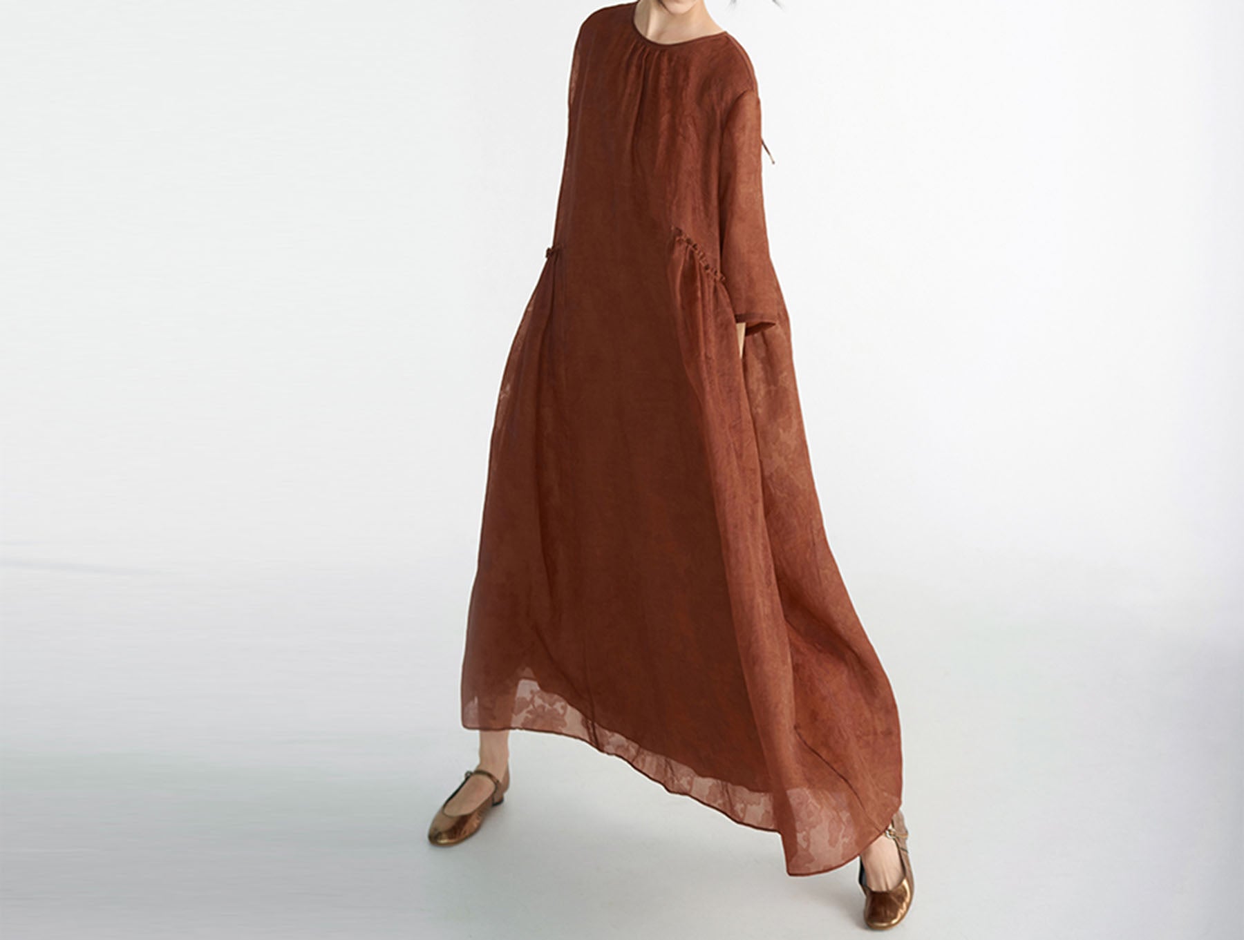 edoa Loose Mud Silk Jacquard Dress
