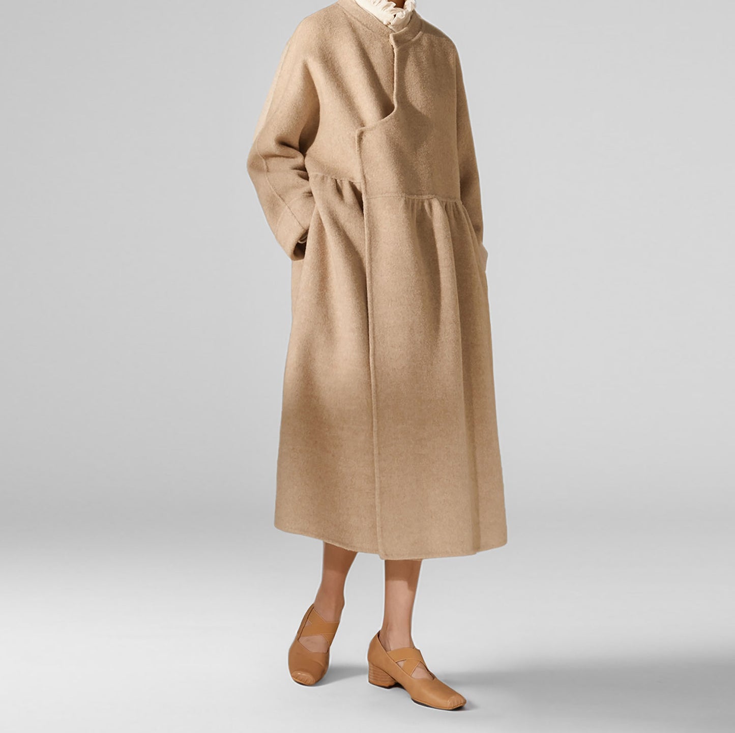 edoa Chinese Style Double-faced Wool Wrap Coat