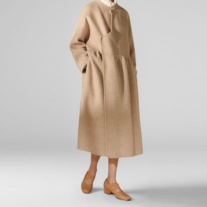 edoa Chinese Style Double-faced Wool Wrap Coat
