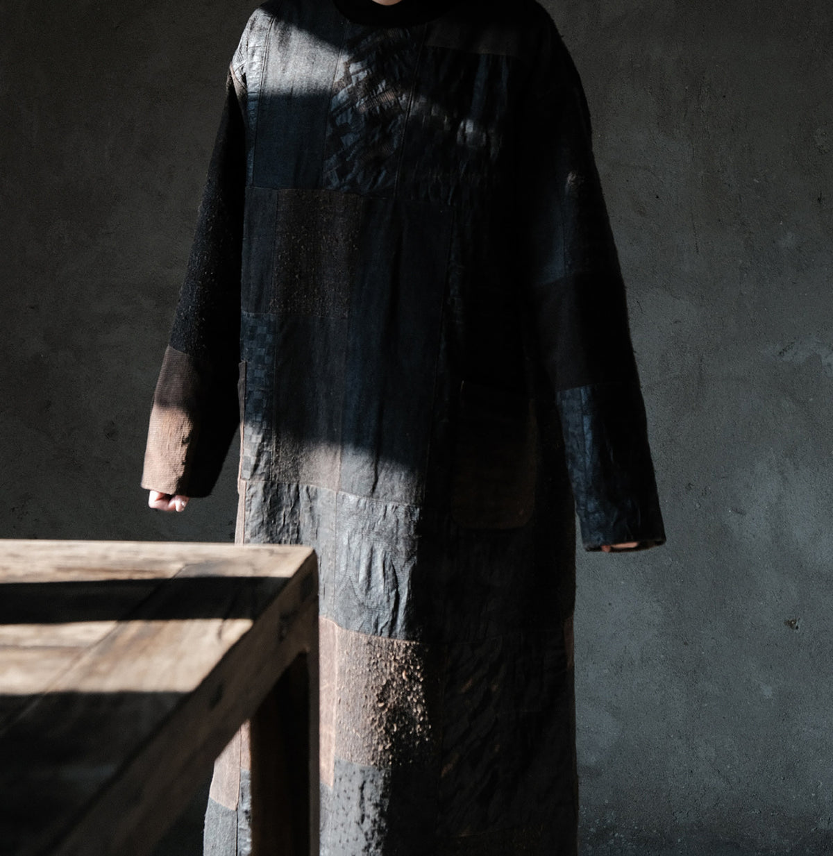edoa Mud Tussah Silk Goose Padded Patchwork Gown