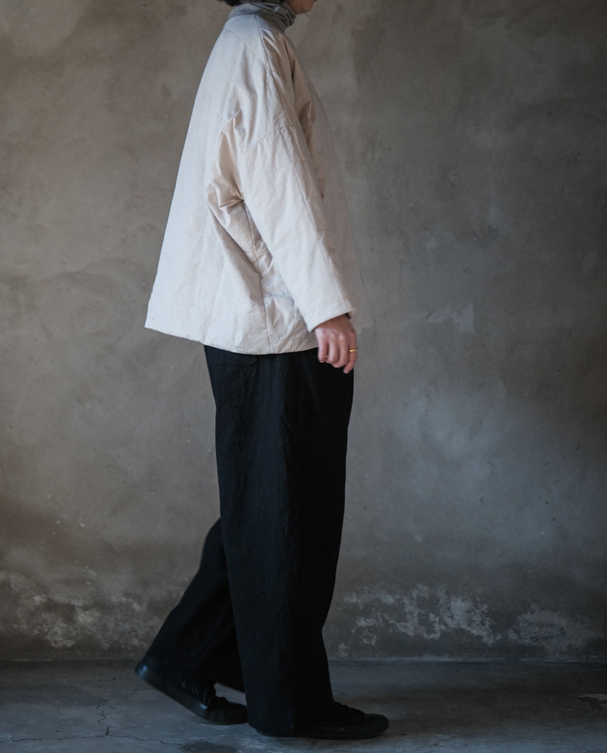 edoa Winter Super Loose Beige Quilted Cotton Pullover Jacket