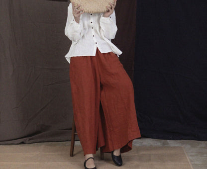 edoa Linen Wide Leg Culotte Pants