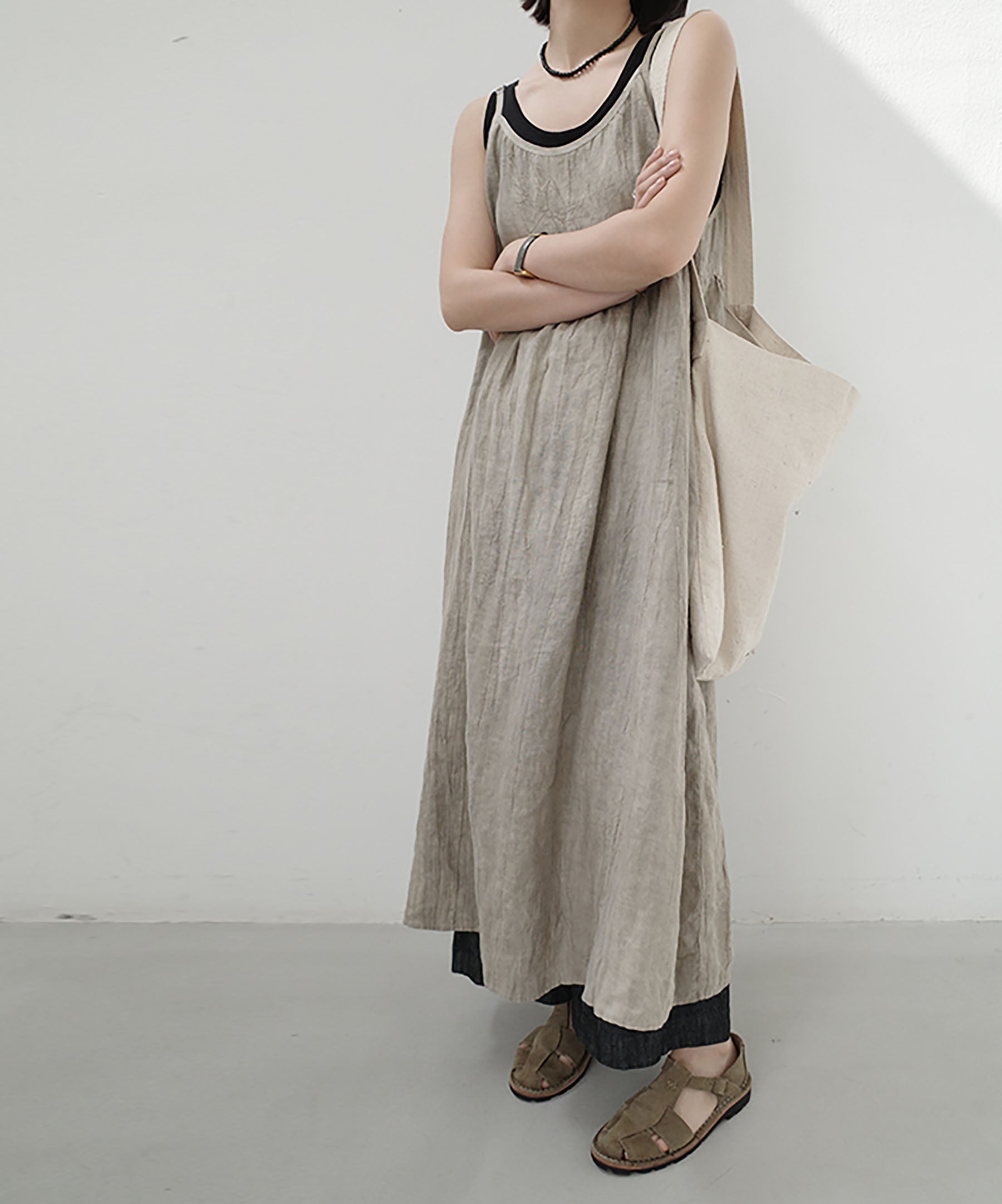 edoa Tie Dyed Linen Pinafore Dress 