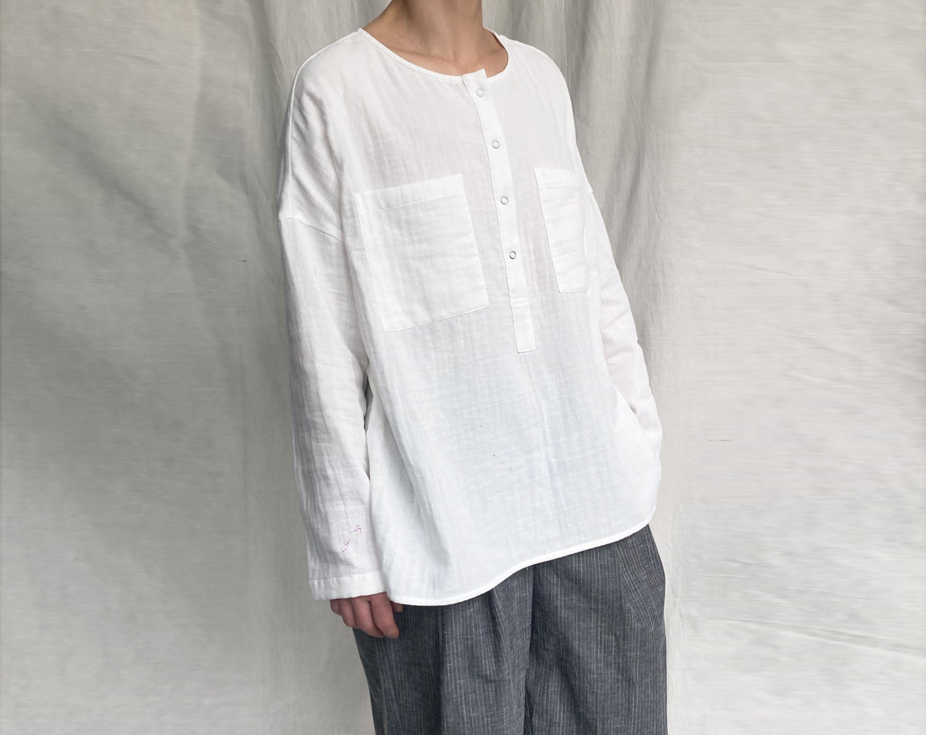 edoa White Double Layer Cotton Blouse