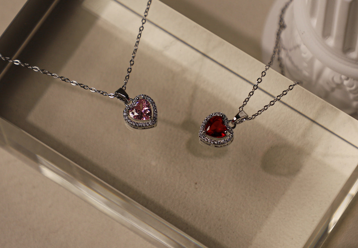 edoa Sparkling Crystal Heart Halo Pendant Necklace