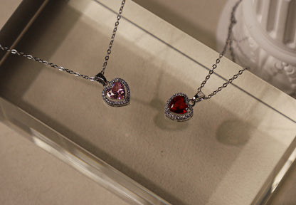 edoa Sparkling Crystal Heart Halo Pendant Necklace