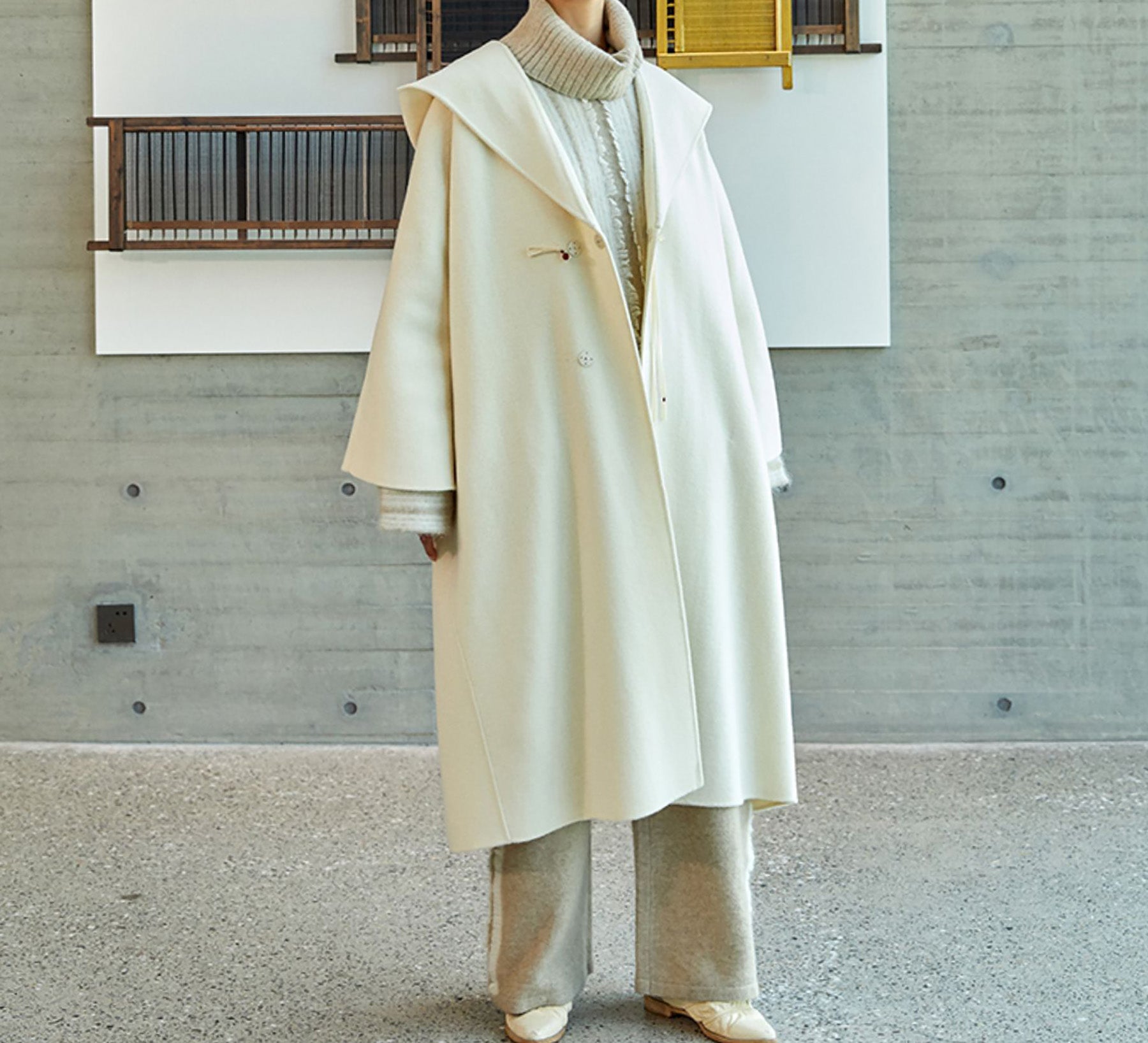 edoa Double Faced Wool Hooded Coat