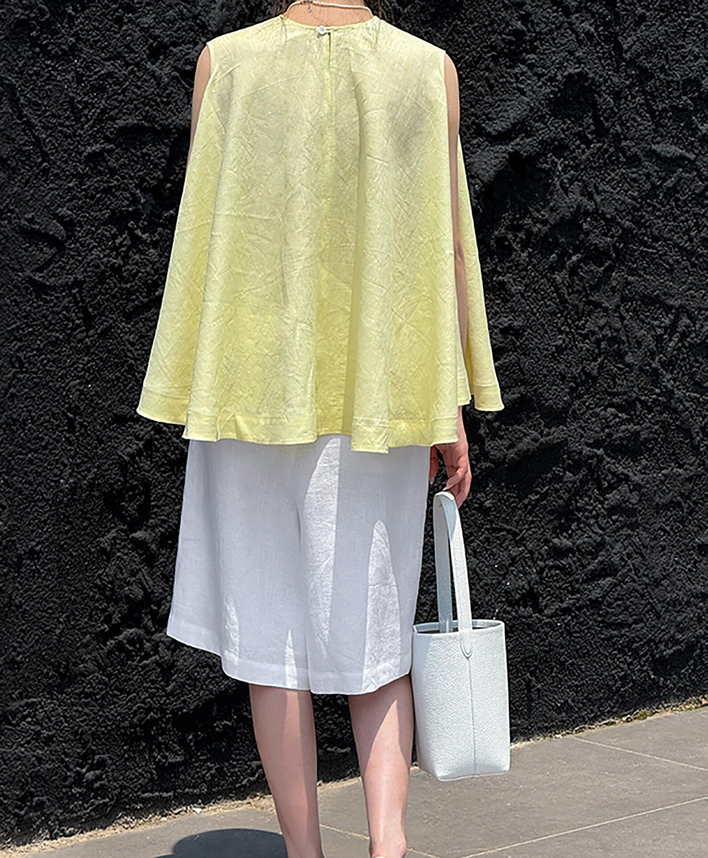 edoa Lovely Yellow Linen Trapeze Tank Top