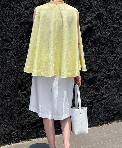 edoa Lovely Yellow Linen Trapeze Tank Top