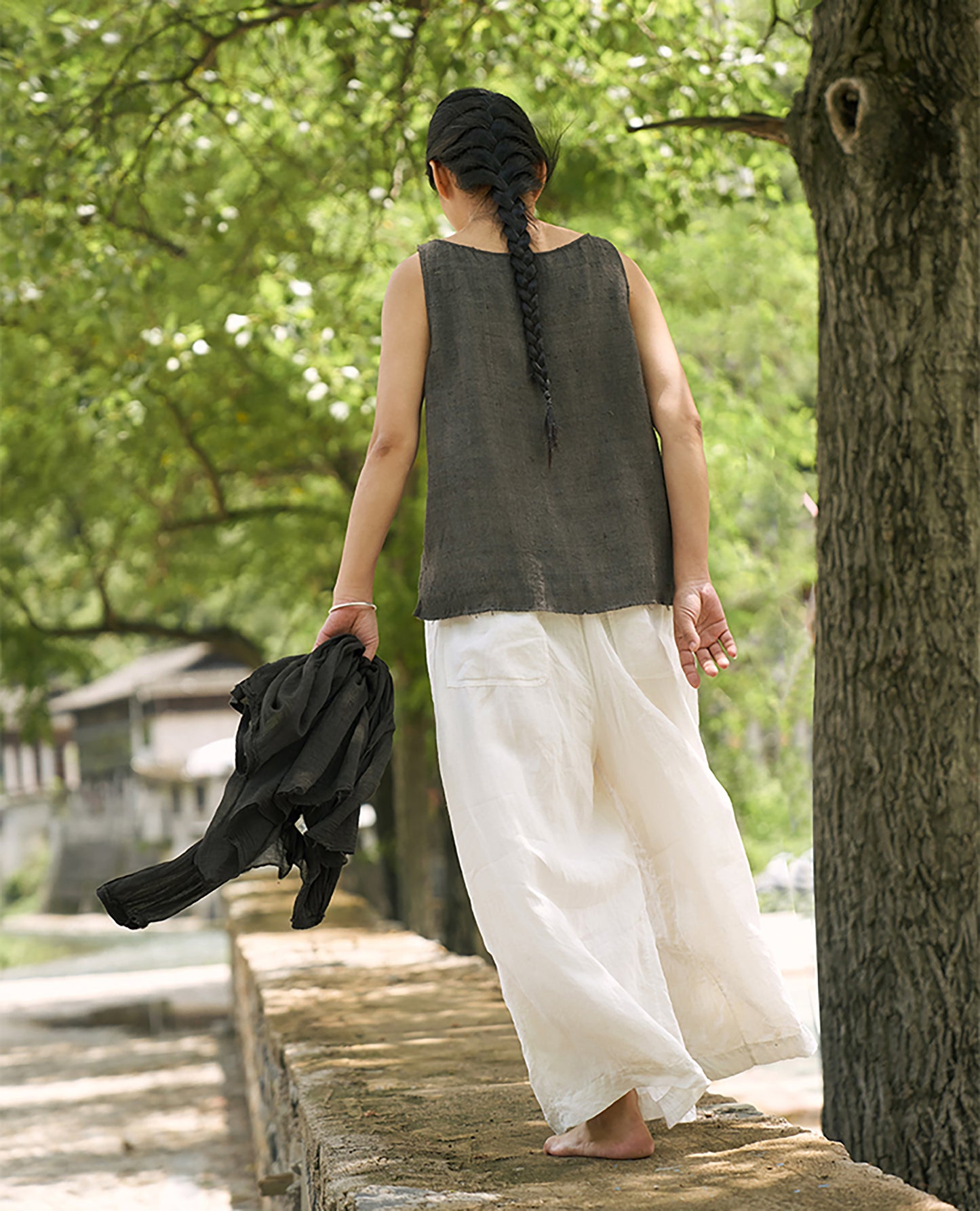 edoa White Linen Wide-leg Pants