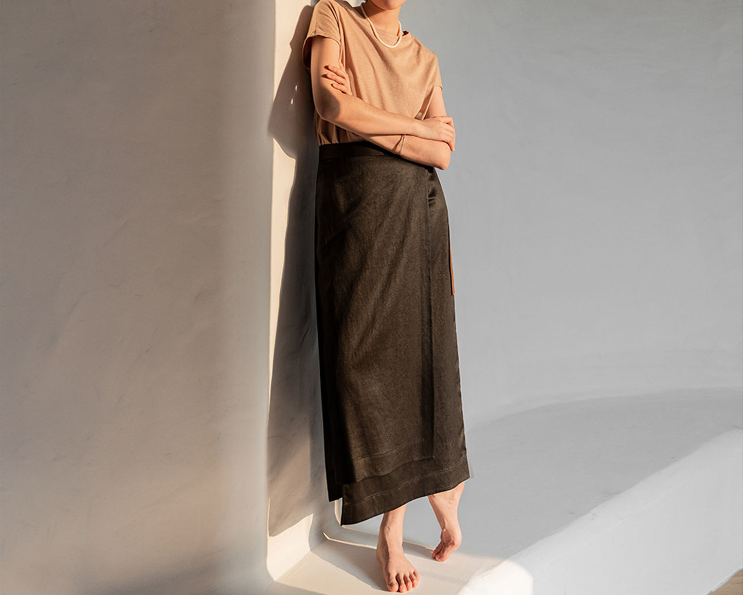 edoa Mud Silk Crepe Satin Wrap Skirt 