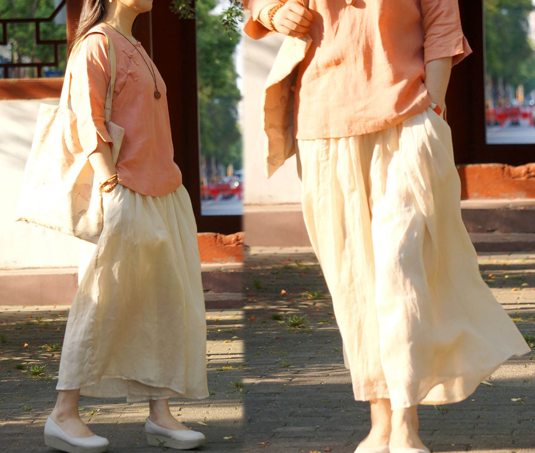 edoa Ramie Wide-leg Pajama Pocket Pants