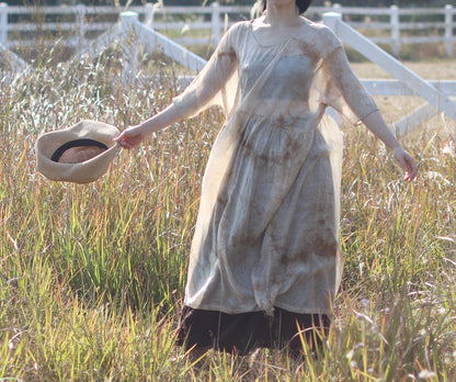 edoa Low Gathered Waist Oversized Linen Rayon Blend Dress