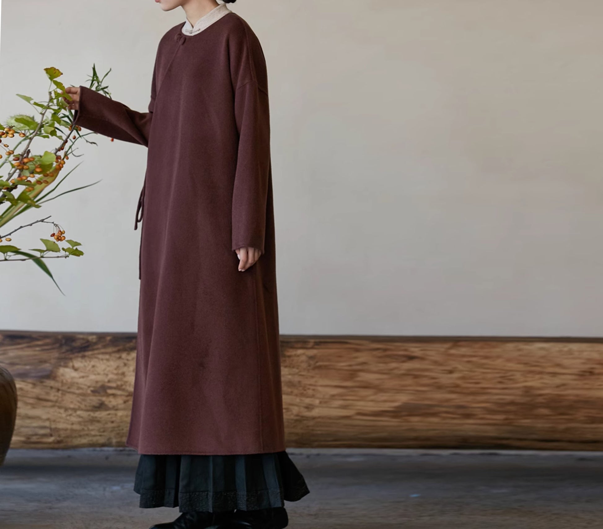 edoa Double Faced Wool Chinese Dress