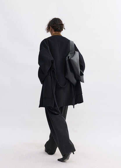 edoa V-neck Double-faced Wool Wrap Coat