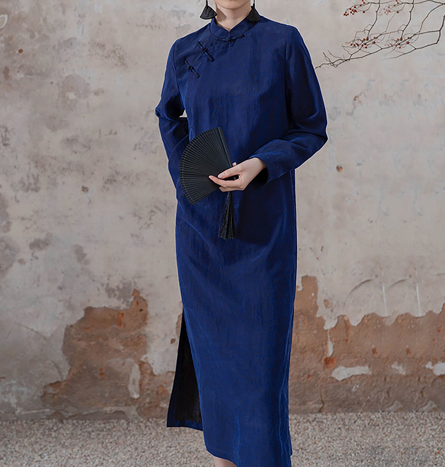 edoa Blue Mud Silk Modern Cheongsaam Dress