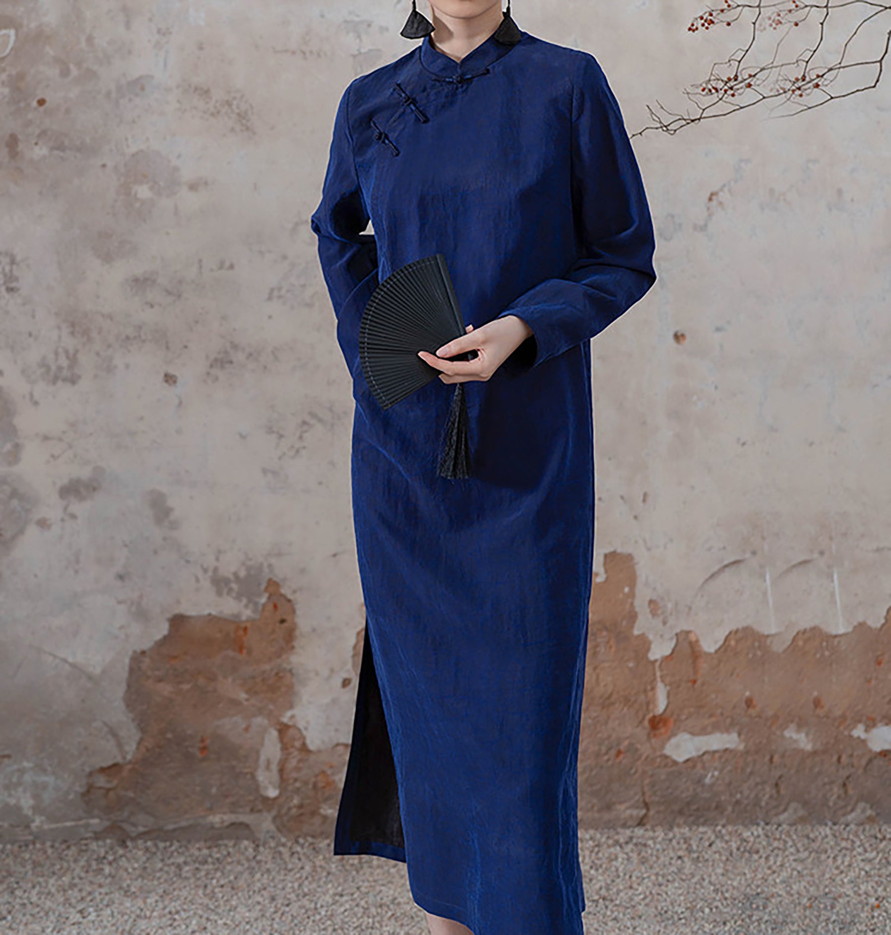 edoa Blue Mud Silk Modern Cheongsaam Dress
