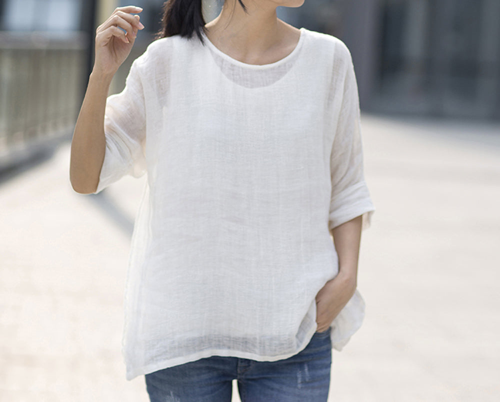 edoa White Linen Gauze Blouse