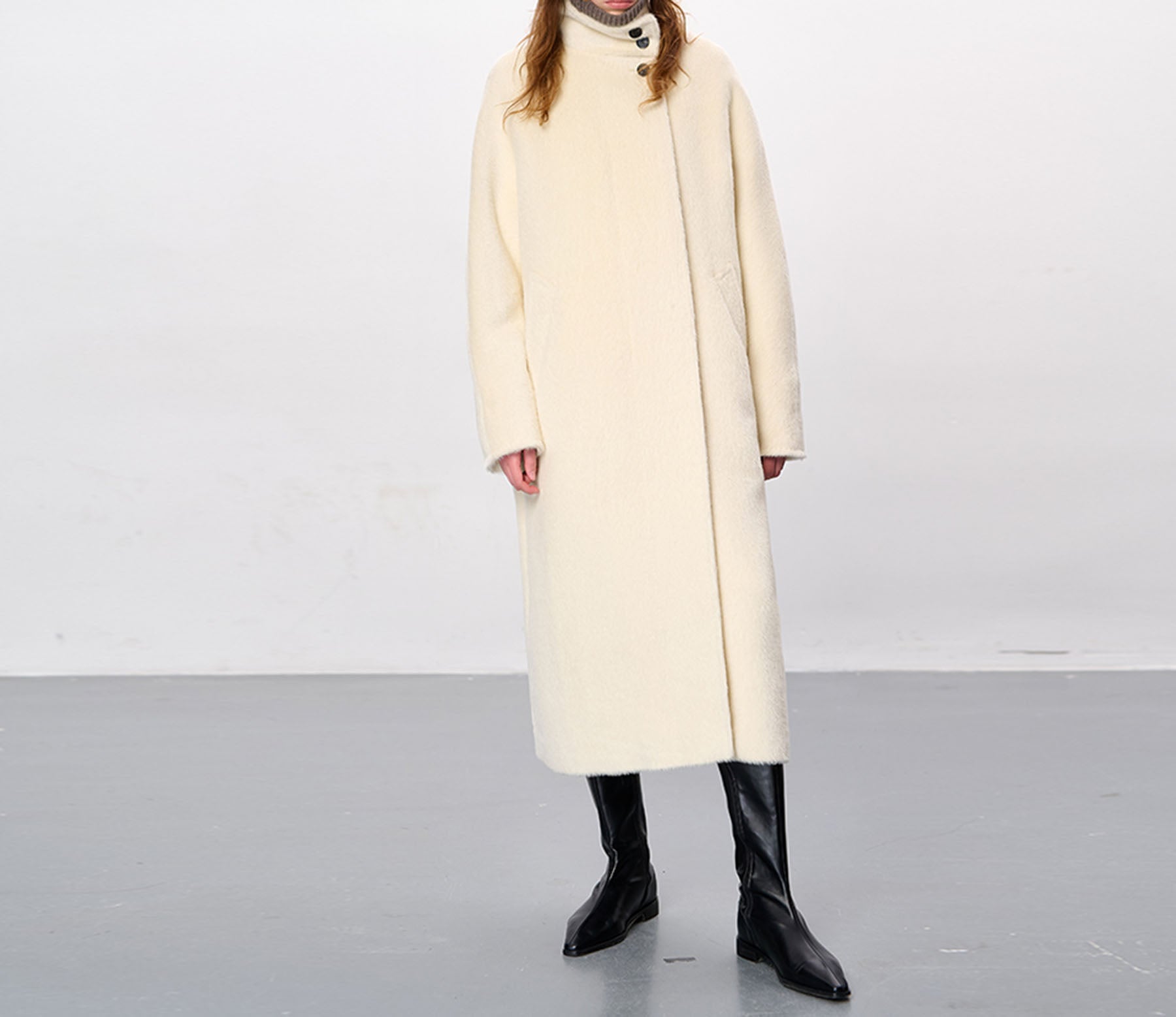 edoa Suri Alpaca Funnel Neck Cocoon Coat 
