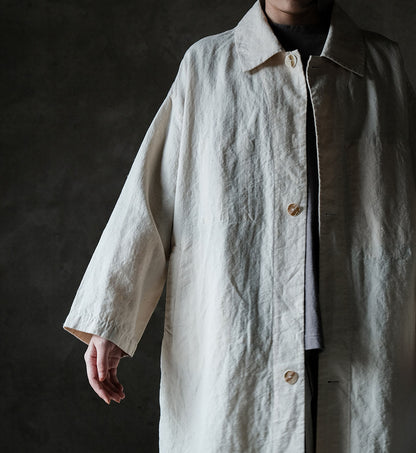 edoa White Silk Linen Blend Dust Coat 
