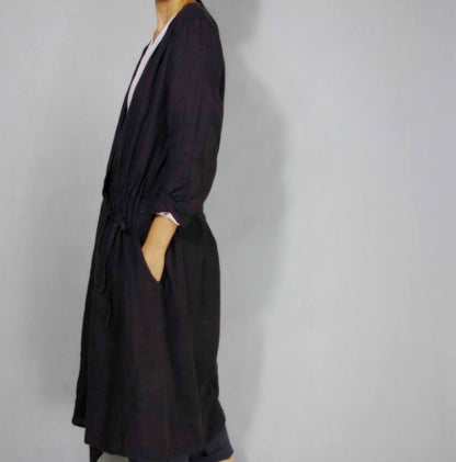 edoa Black Linen Wrap Dress 