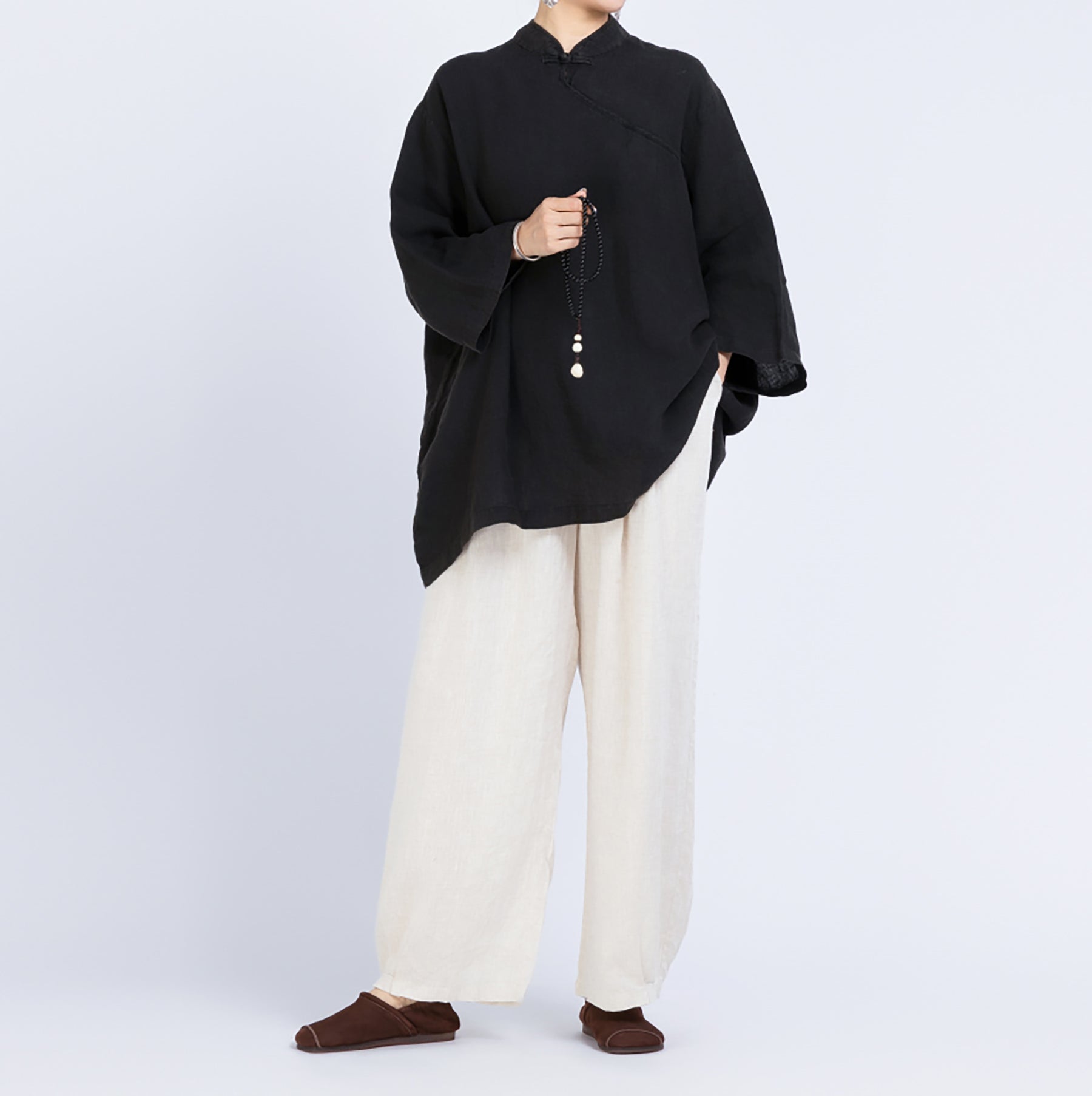 edoa Loose Heavy Weight Linen Retro Blouse