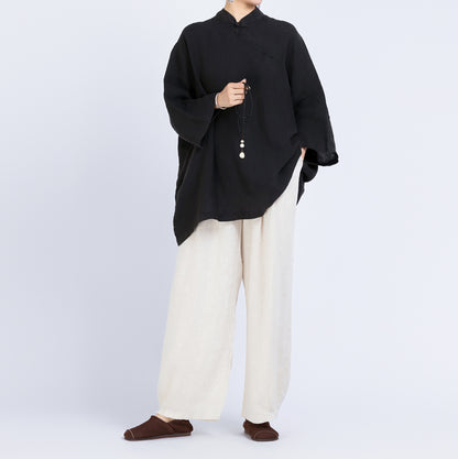 edoa Loose Heavy Weight Linen Retro Blouse