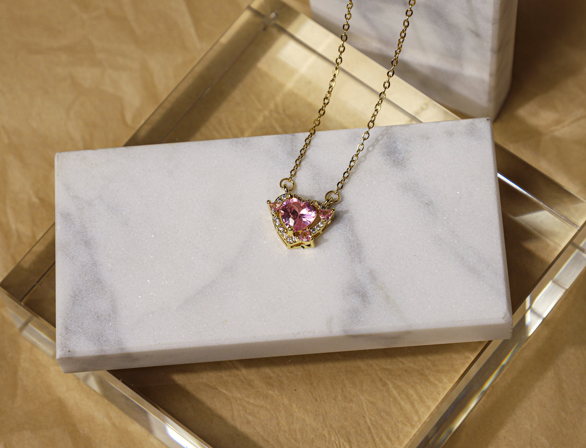 edoa Pink Sweetheart Pendant Crystal Necklace