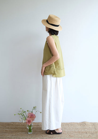 edoa Linen A-line Ruffle Tank Top