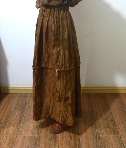 Mud Silk Linen Blend Jacquard A-line Pintuck Skirt sk0063 X304