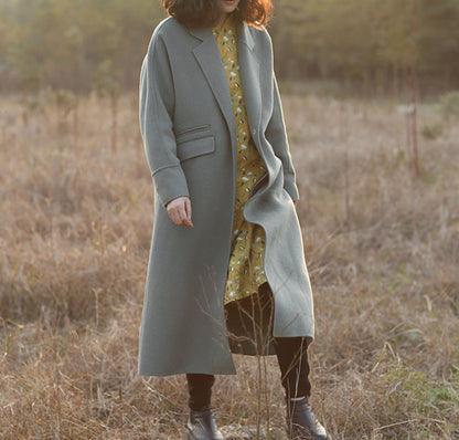 edoa Minimalist Double-faced Wool Cashmere Maxi Coat 