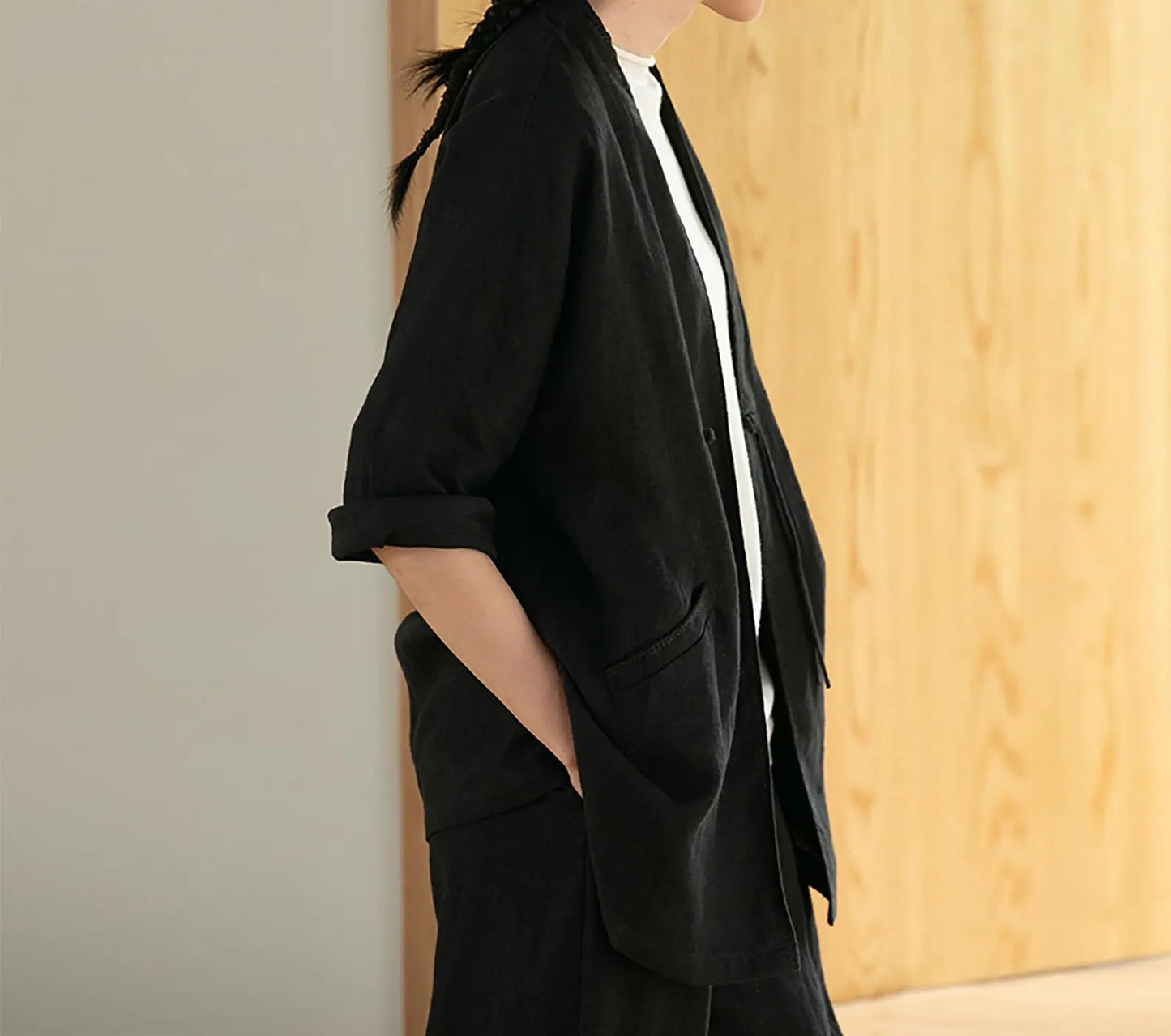 edoa Black Heavy Weight Linen Jacket