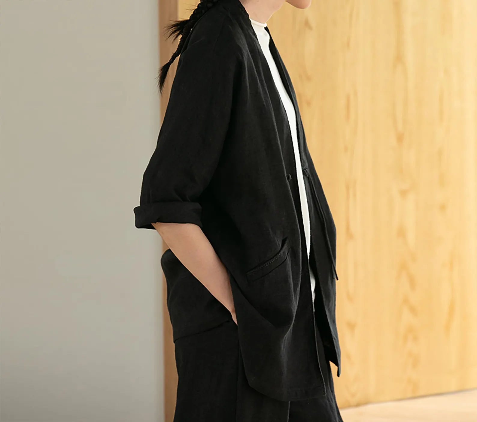 edoa Black Heavy Weight Linen Jacket