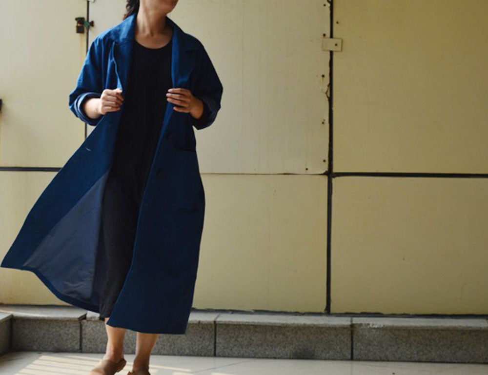edoa Double Breasted Plant dyed Cotton Trench Coat 