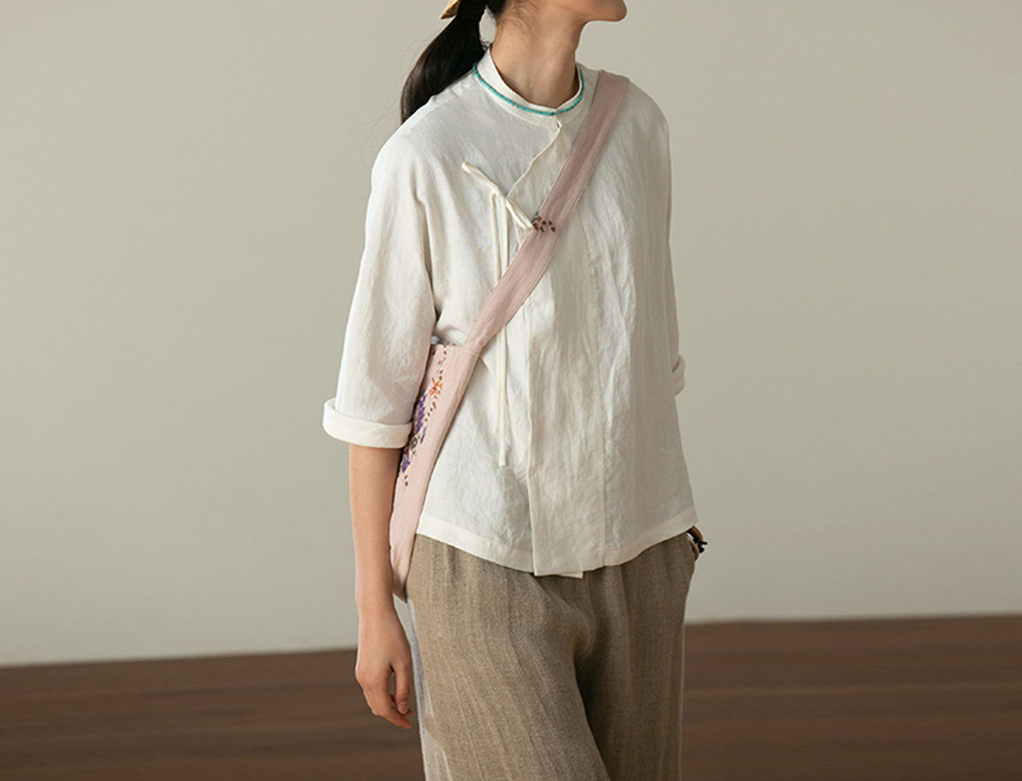 edoa Washed Linen Modified Chinese Blouse 
