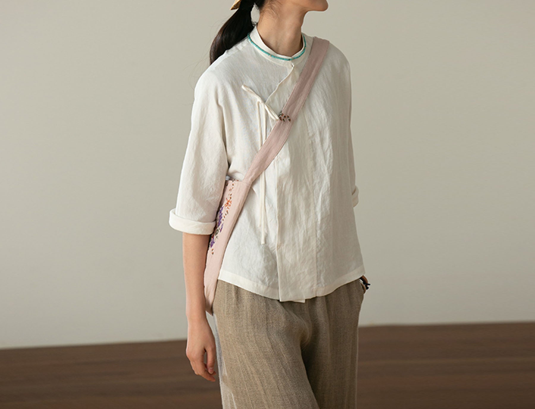 edoa Washed Linen Modified Chinese Blouse 