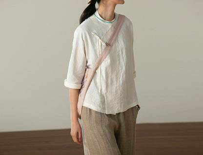 edoa Washed Linen Modified Chinese Blouse 