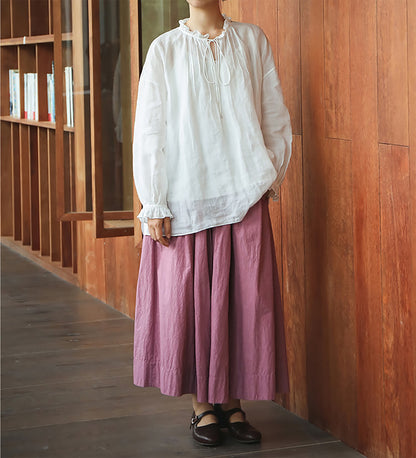 edoa Thin Ramie Pintuck Poet Blouse