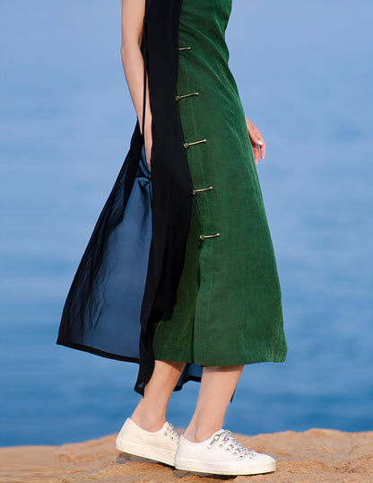 edoa Cracked Mud Silk Sleeveless Qipao Dress