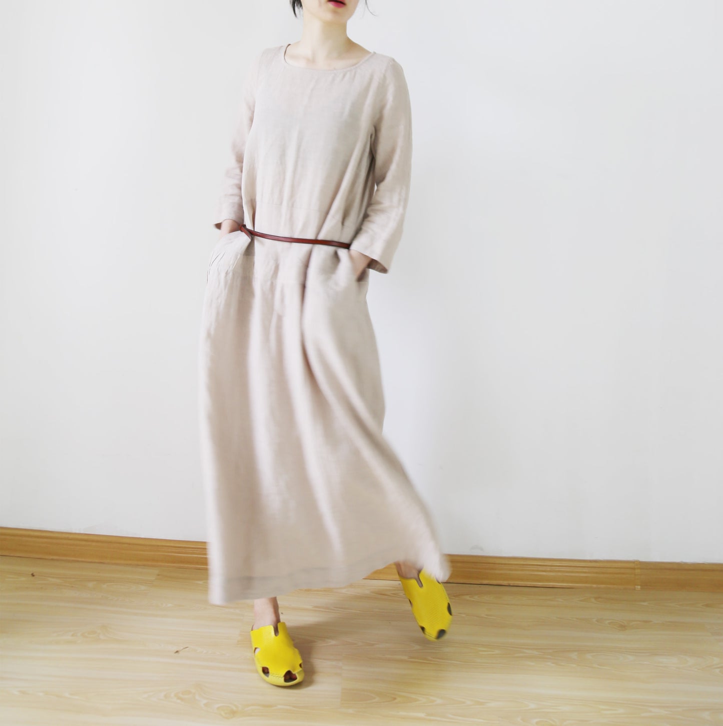 edoa Low Waist Washed Linen Dress 
