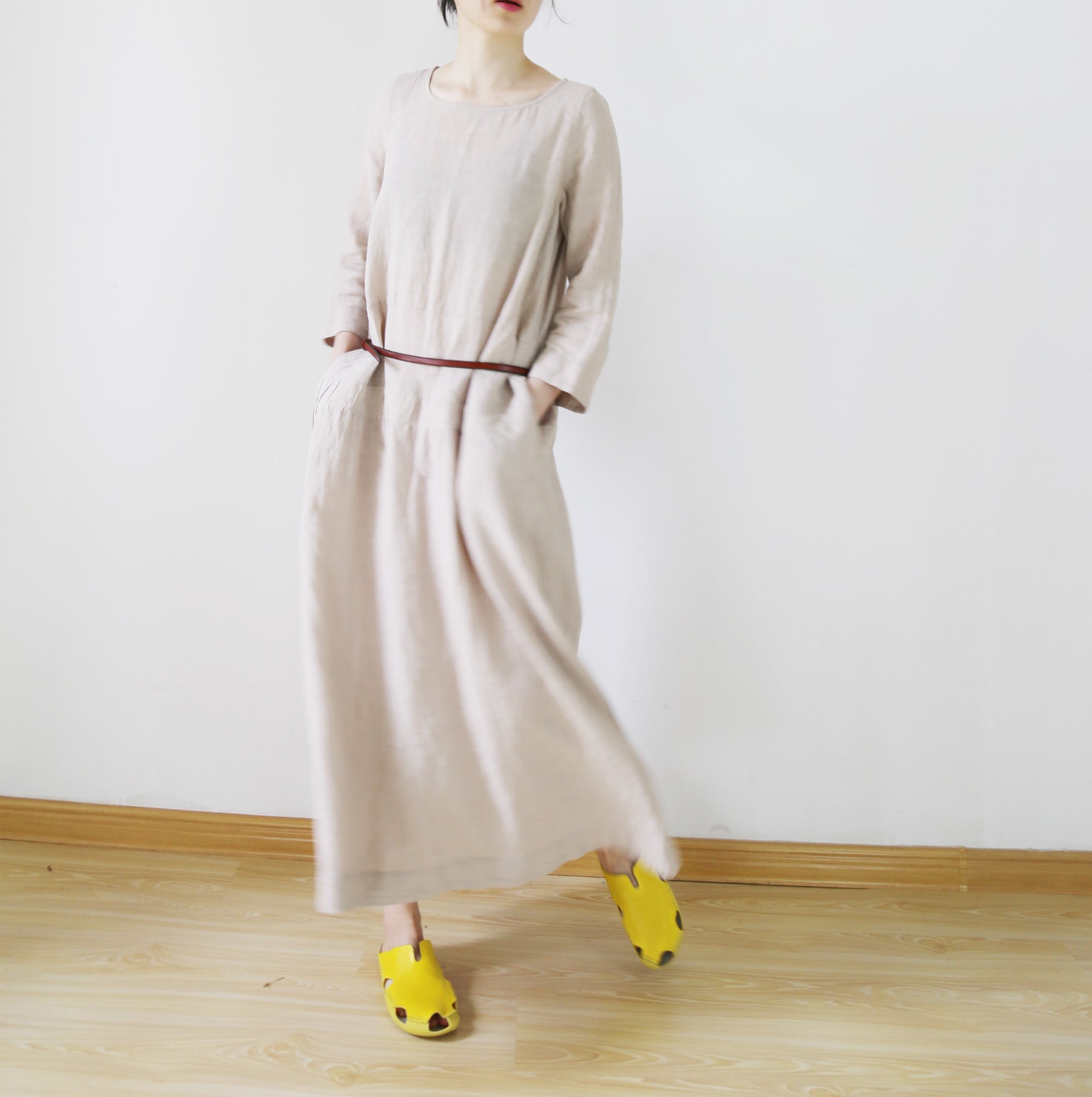 edoa Low Waist Washed Linen Dress 