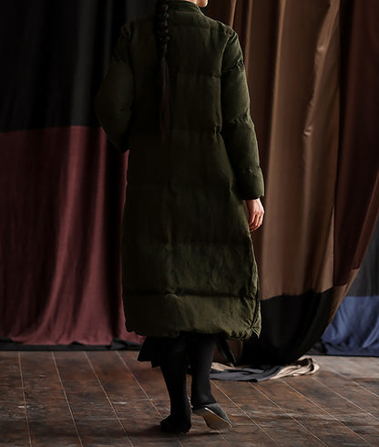 edoa Cracked Mud Silk Goose Down Long Coat