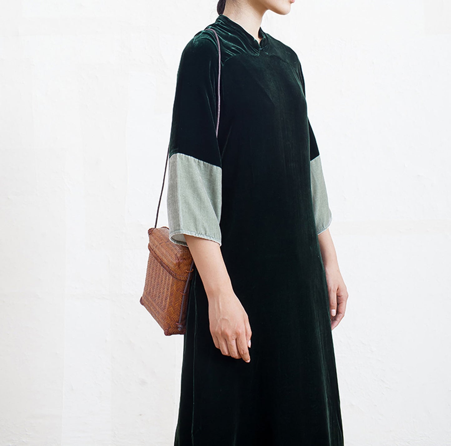 edoa Two Tone Silk Velvet Modified Qipao
