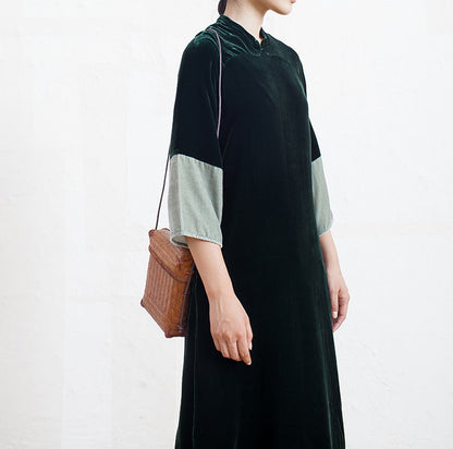 edoa Two Tone Silk Velvet Modified Qipao