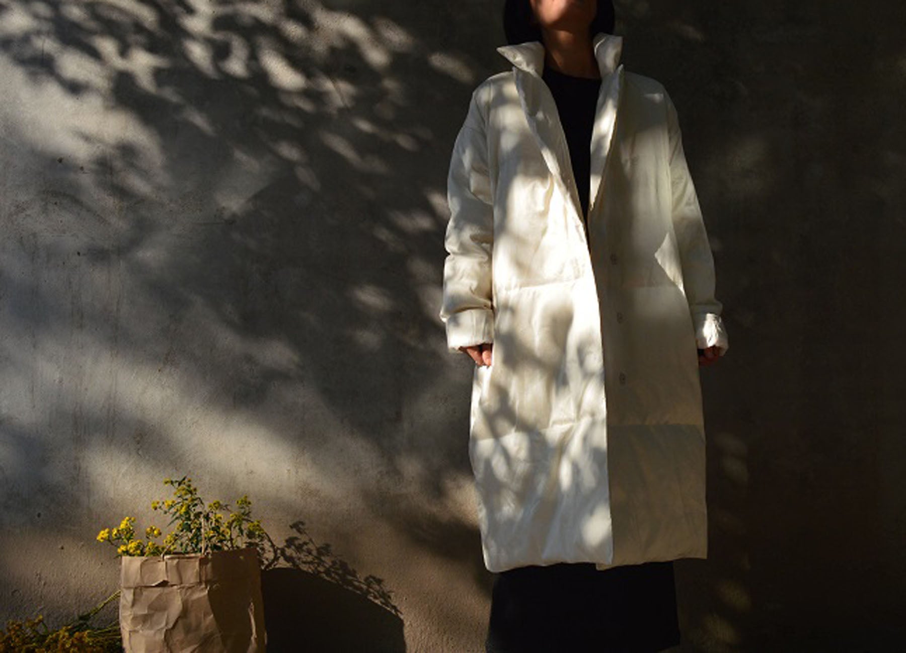 edoa Dupioni Silk Goose Down Long Coat 