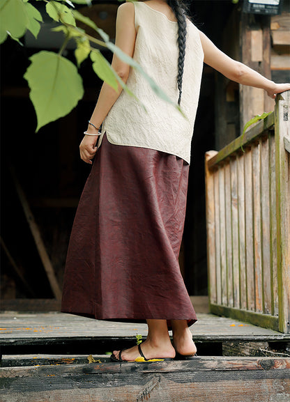 edoa Rusty Red Cracked Mud Silk Midi Skirt
