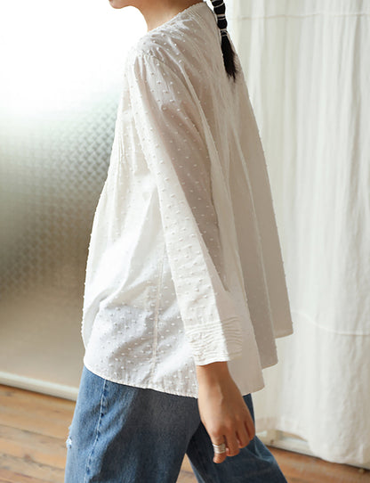 edoa Flocked Polka Dot Cotton Pintuck Blouse