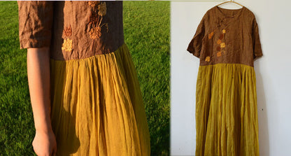 edoa Linen Dress with Gathering Silk Crepe